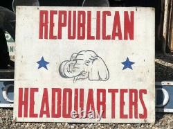 ORIGINAL Vintage REPUBLICAN HEADQUARTERS Double Sided Painted Wood Sign Politics