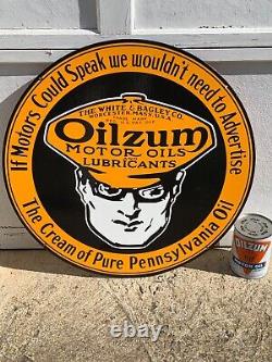 Oilzum Motor Oil Large Heavy Double Sided Porcelain Sign (24 Inch) Great Sign