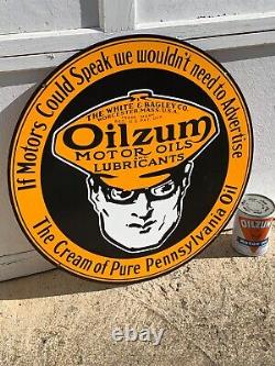 Oilzum Motor Oil Large Heavy Double Sided Porcelain Sign (24 Inch) Great Sign