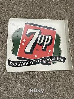 Old 7up Seven Up Soda Double Sided Adverting Flange Sign You Like It Likes You