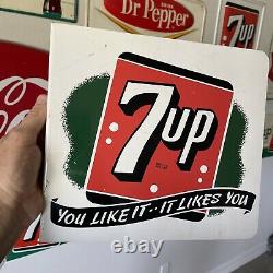 Old 7up Seven Up Soda Double Sided Adverting Flange Sign You Like It Likes You