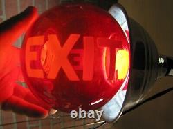 Old EXIT Ruby Red Glass Ball Lighted Sign Double Sided Mounted Lamp