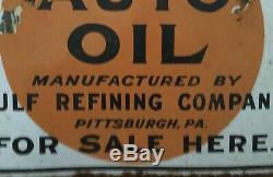 Old Gulf Flanged Double Sided Porcelain Advertising Sign