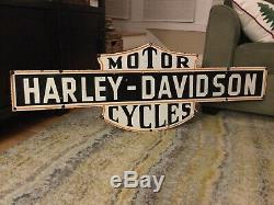Old Large Harley Motorcycle Double Sided Porcelain Sign 50