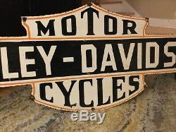 Old Large Harley Motorcycle Double Sided Porcelain Sign 50