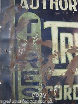 Old TRIUMPH TIRES TUBES CORD and FABRIC Double Sided Metal Sign Garage Shop Ad