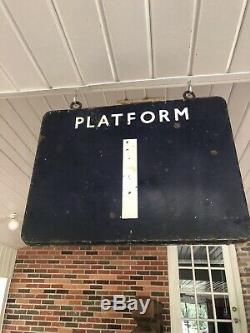 Old Train Station RailRoad Subway PLATFORM 1 Sign double sided Porcelain RR Adv