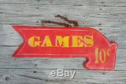 Old Vintage Carnival Arcade Games Sign Wood Trade Sign Double Sided Hand Painted