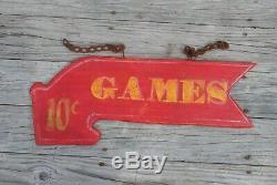 Old Vintage Carnival Arcade Games Sign Wood Trade Sign Double Sided Hand Painted