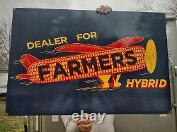 Old Vintage Double-sided Farmers Hybrid Seed Farm Porcelain Farming Metal Sign