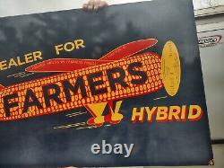 Old Vintage Double-sided Farmers Hybrid Seed Farm Porcelain Farming Metal Sign