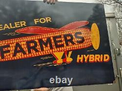 Old Vintage Double-sided Farmers Hybrid Seed Farm Porcelain Farming Metal Sign