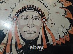 Old Vintage Indian Picture Face Double Sided Chief Paints Advertising Tin Sign