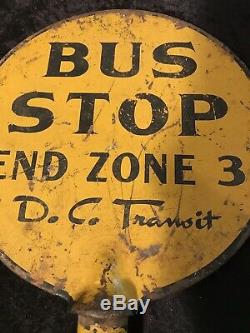 Old Washington DC Metal Bus Stop Pole Sign Cast Iron Double Sided