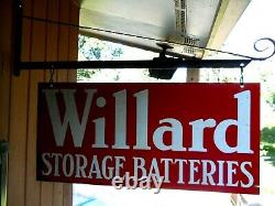 Old Willard Storage Batteries Double Sided Hanging Sign Bracket 28 by 13