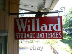 Old Willard Storage Batteries Double Sided Hanging Sign Bracket 28 by 13