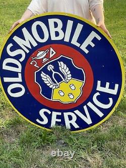 Oldsmobile Service DOUBLE sided porcelain enamel sign! HUGE