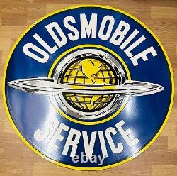 Oldsmobile gas service heavy metal porcelain enamel 48 inch double sided sign
