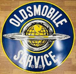 Oldsmobile gas service heavy metal porcelain enamel 48 inch double sided sign
