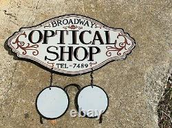 Optical Shop Heavy, Double Sided Porcelain (2 Piece) Sign, Nice Condition