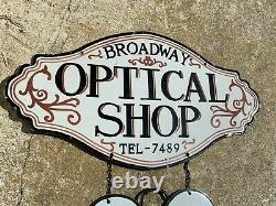 Optical Shop Heavy, Double Sided Porcelain (2 Piece) Sign, Nice Condition