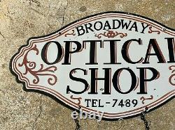 Optical Shop Heavy, Double Sided Porcelain (2 Piece) Sign, Nice Condition