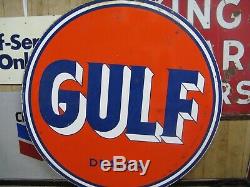 Orginal 1957 Gulf Dealer Porcelain Sign Double Sided 66 In Wide 1957