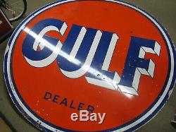Orginal 1957 Gulf Dealer Porcelain Sign Double Sided 66 In Wide 1957