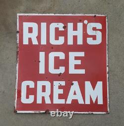 Orig. 1940's. Rich's Ice Cream Double Sided Porcelain Sign. 24 X 26