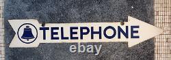 Orig. 1950's Bell System Telephone Double Sided Porcelain Arrow Sign. Near Mint