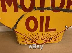 Orig Vintage Shell Motor Oil Double Sided Porcelain Sign Clamshell GAS 25 x 24