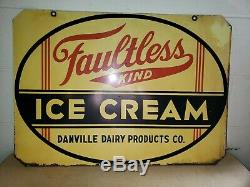 Original 1930's Faultless Ice Cream Double Sided Advertising Sign Danville Dairy
