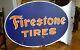Original 1930's Firestone Flange Sign Tires Double Sided Porcelain Ges Pump