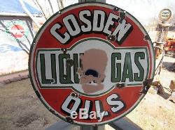 Original 1930's Porcelain Double Sided Cosden Liquid Gas And Oil Sign