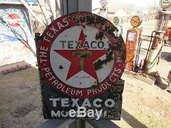 Original 1930's Porcelain Double Sided Flange Texaco Motor Oil Sign