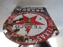 Original 1930's Porcelain Double Sided Flange Texaco Motor Oil Sign