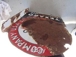 Original 1930's Porcelain Double Sided Flange Texaco Motor Oil Sign