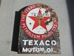 Original 1930's Porcelain Double Sided Flange Texaco Motor Oil Sign