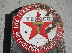 Original 1930's Porcelain Double Sided Flange Texaco Motor Oil Sign