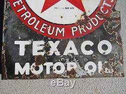 Original 1930's Porcelain Double Sided Flange Texaco Motor Oil Sign