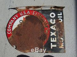 Original 1930's Porcelain Double Sided Flange Texaco Motor Oil Sign