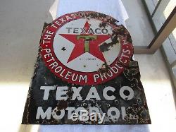 Original 1930's Porcelain Double Sided Flange Texaco Motor Oil Sign