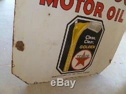 Original 1930's Texaco Golden Motor Oil Sign Double Sided Porcelain 30X30