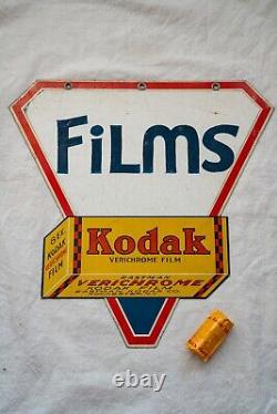 Original 1930s Kodak Verichrome film porcelain enamel double sided sign 17x17