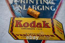 Original 1930s Kodak Verichrome film porcelain enamel double sided sign 17x17