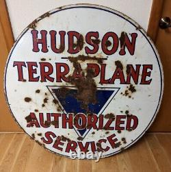 Original 1940s 42 HUDSON TERRAPLANE Round Double Sided Porcelain Service Sign