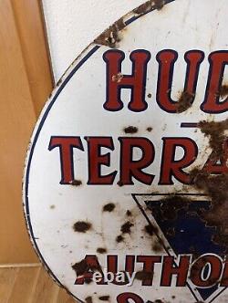 Original 1940s 42 HUDSON TERRAPLANE Round Double Sided Porcelain Service Sign