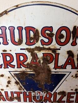 Original 1940s 42 HUDSON TERRAPLANE Round Double Sided Porcelain Service Sign