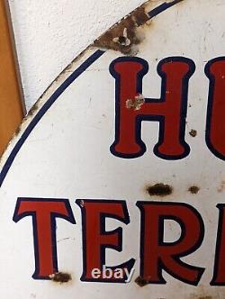 Original 1940s 42 HUDSON TERRAPLANE Round Double Sided Porcelain Service Sign