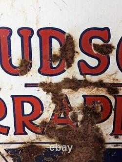 Original 1940s 42 HUDSON TERRAPLANE Round Double Sided Porcelain Service Sign